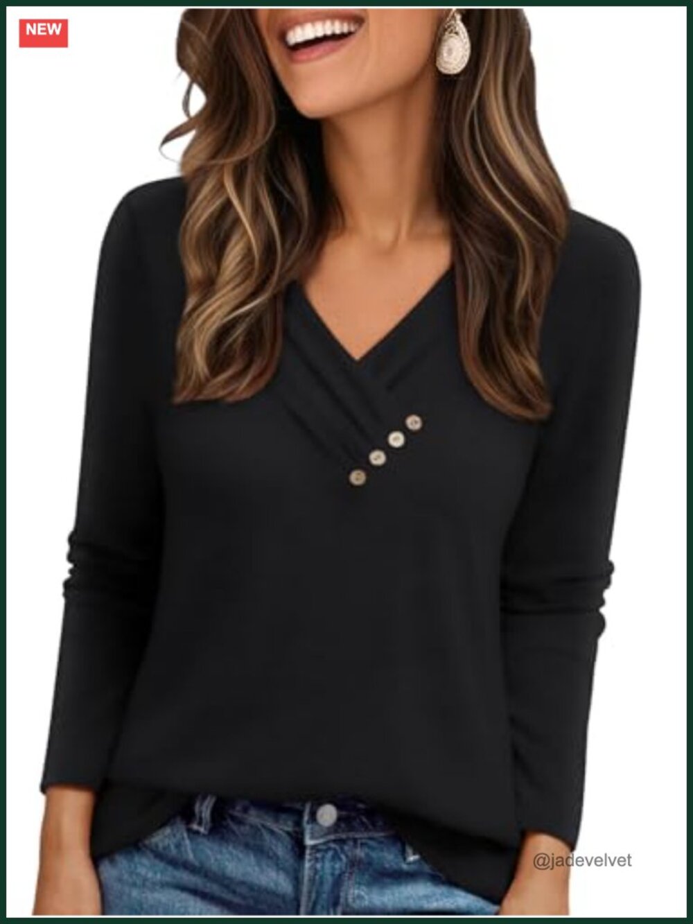 Womens Long Sleeve Tunic Top V-Neck Button Business Casual Fall Blouse